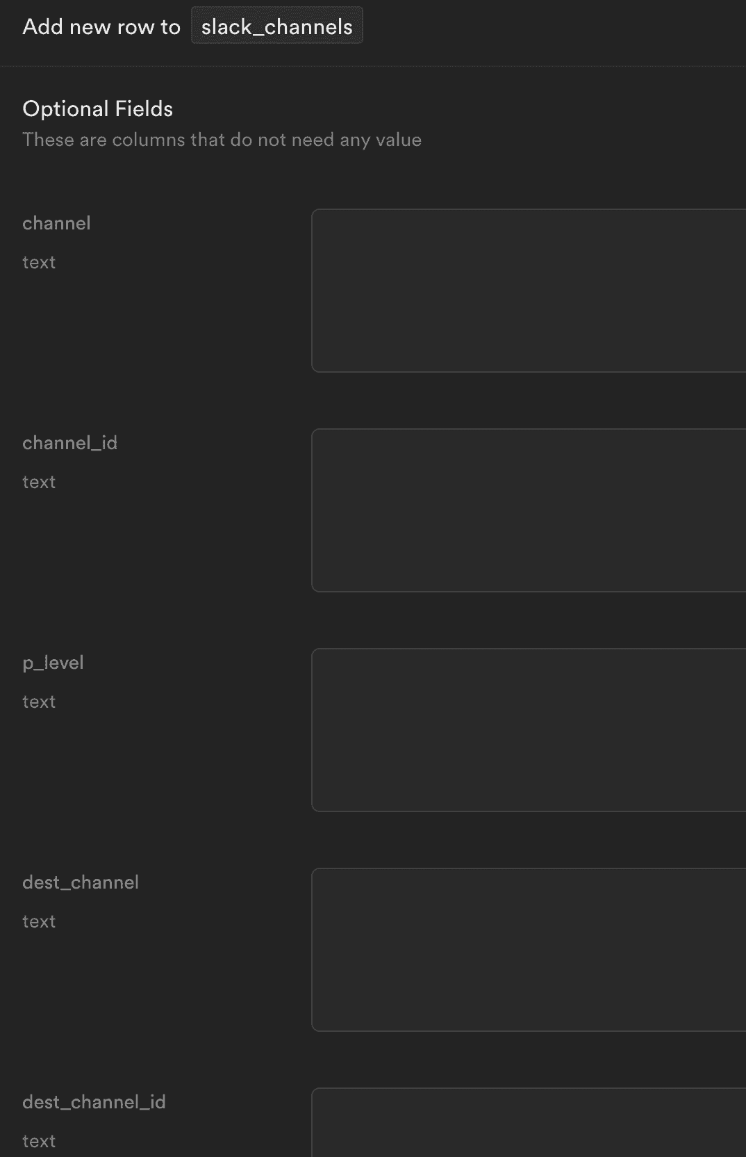 The picture shows the UI in Supabase to insert a new row to the database table.